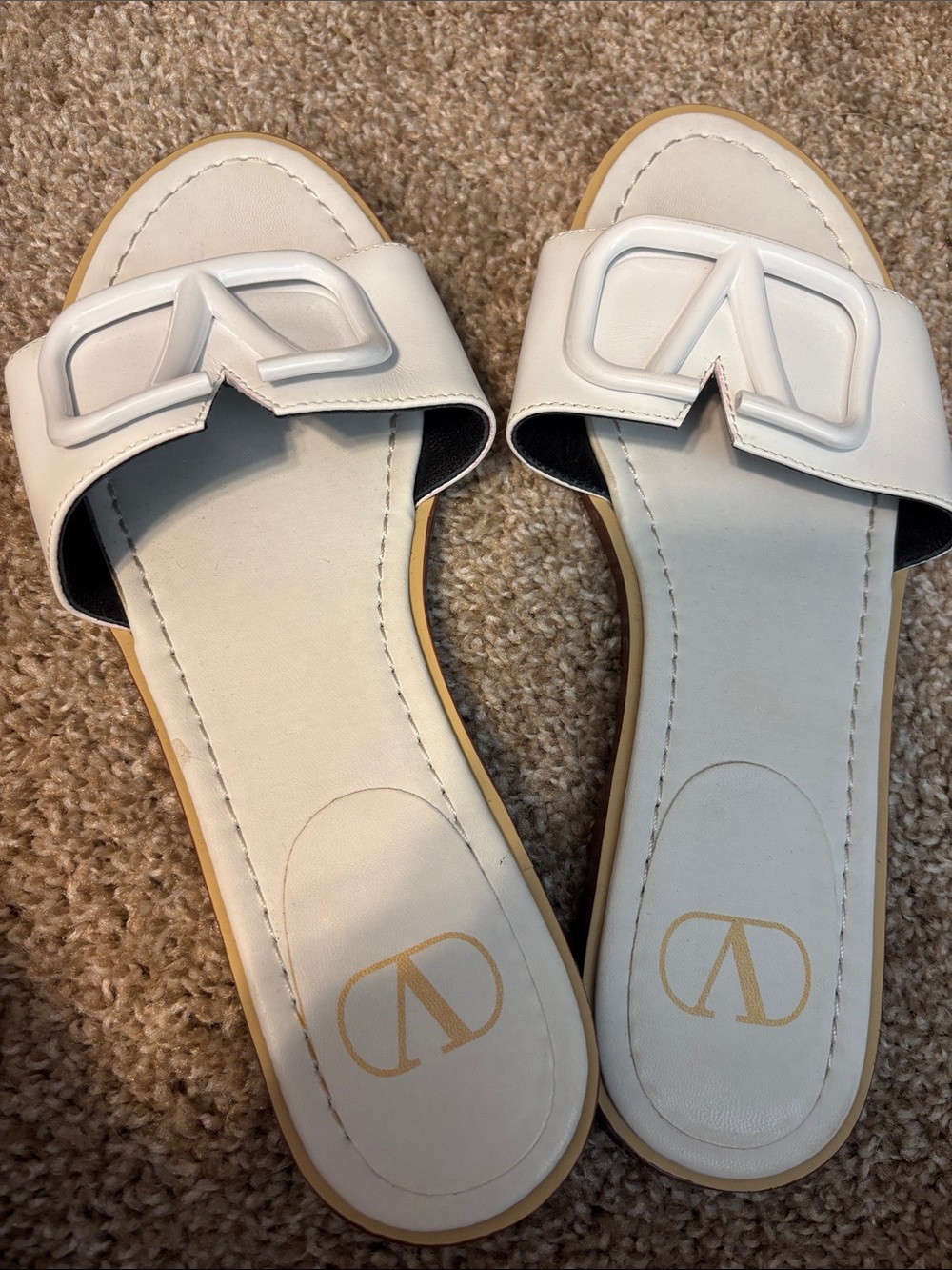 Valentino White Logo Slide Sandals - Women